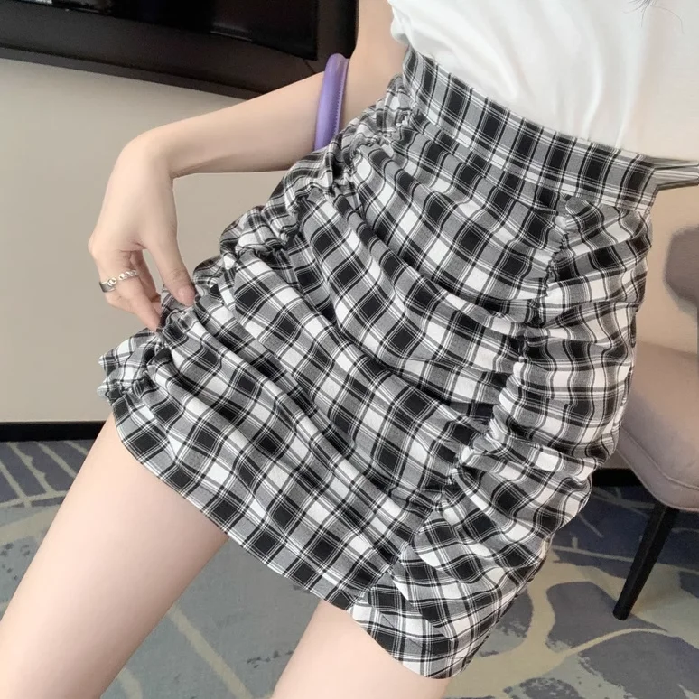 Black Plaid Short Skirt (No T-Shirt)