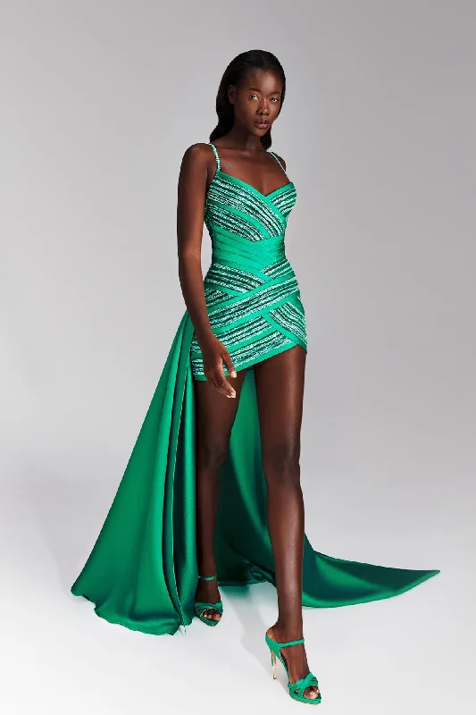 Short beaded dress with overskirt