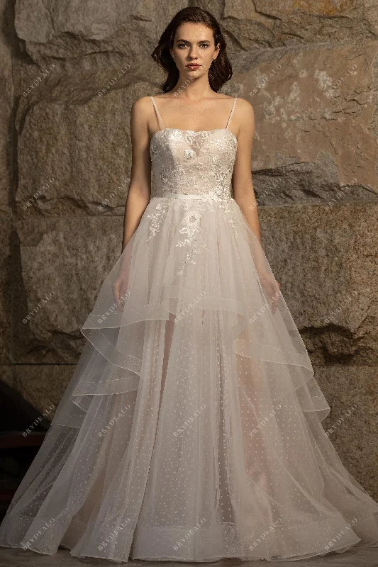 Fairy Dot Lace Spaghetti Strap Wedding Ballgown