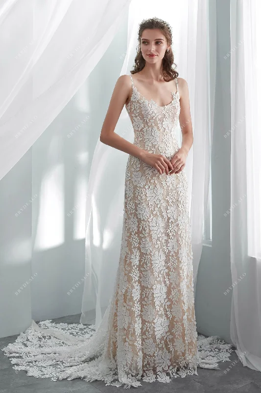 Luxury Champagne Lace Boho Wedding Dress