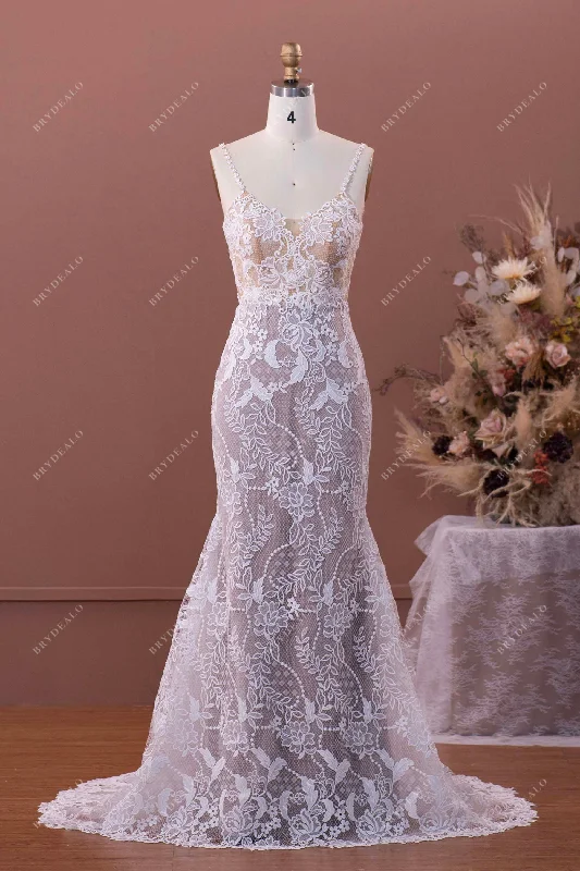 Romantic Flower Straps Lace Mermaid Wedding Dress