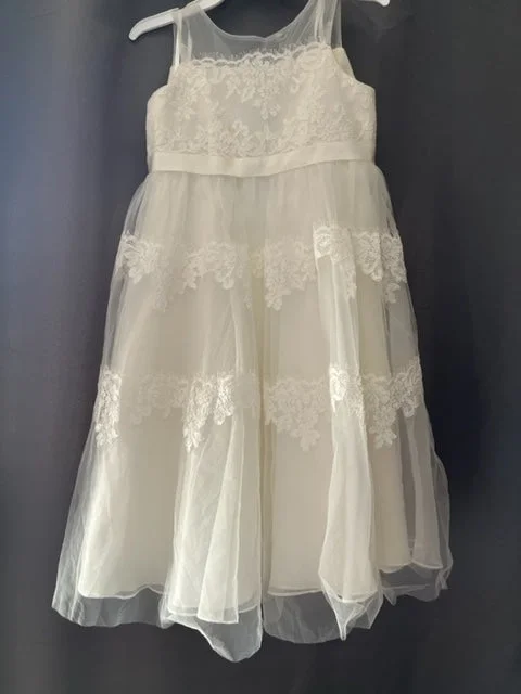 David's Bridal Banded Lace Illusion Flower Girl Dress