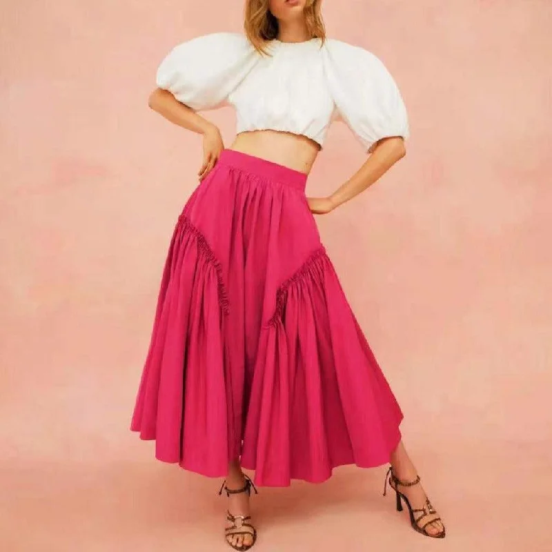 KittenAlarm - Dannie Puff Sleeve Crop Top & Maxi Length Pleated Skirt Set