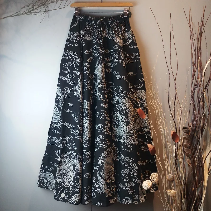 Black Dragon 8 Panel Long Skirts with pockets