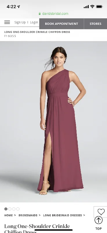 David's Bridal Long One-Shoulder Crinkle Chiffon F18055