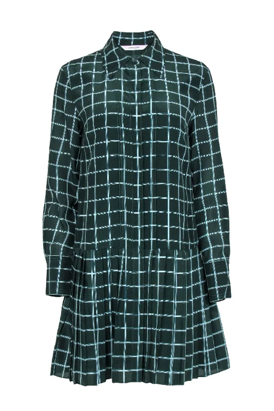 Rebecca Taylor - Green Plaid Long Sleeve Dress w/ Pleated Skirt Sz S