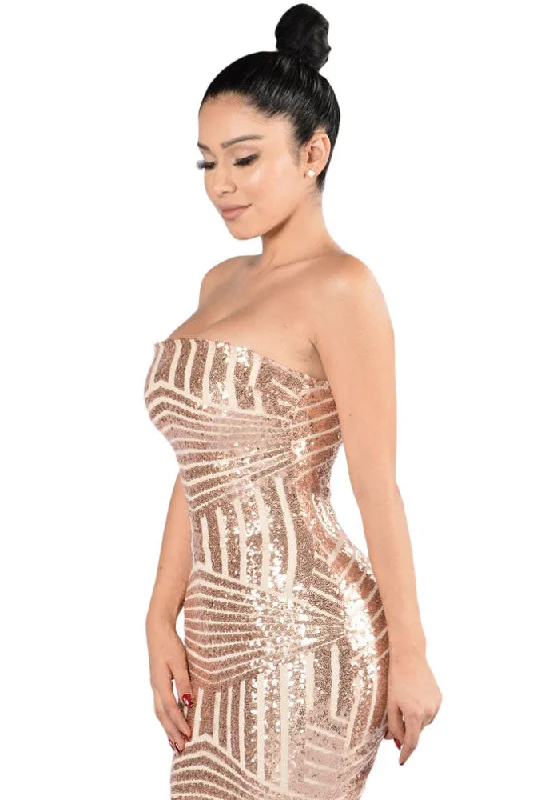 Rose Gold Sequined Strapless Nightclub Dress