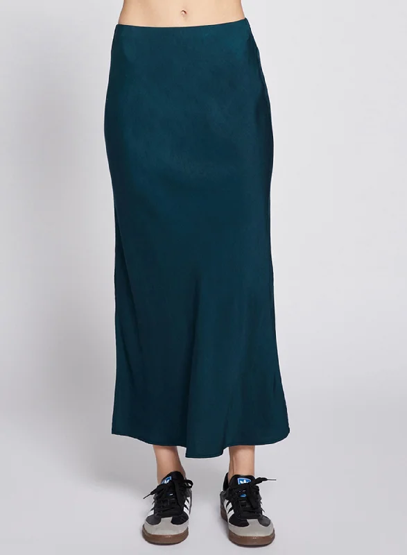 Stateside Satin Slit Maxi Skirt - Evergreen