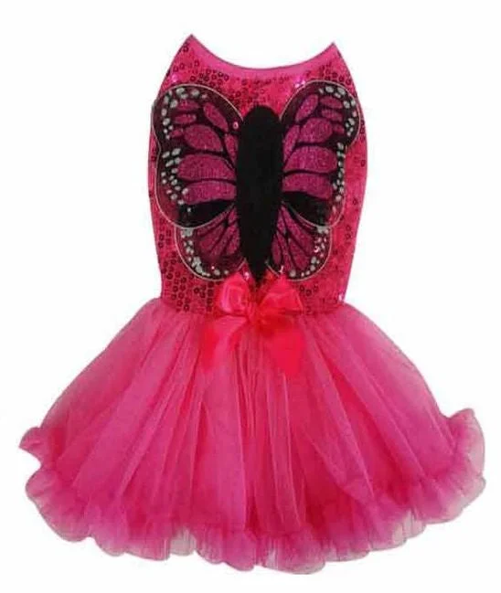 Pawpatu Hot Pink Butterfly Sequins Pet Costume Dress