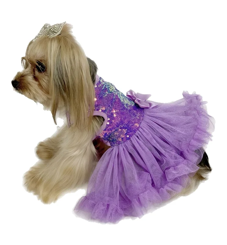 Pawpatu Purple Sequin Ruffle Petti Dress for Pets