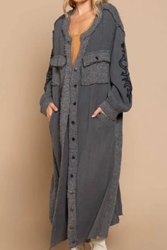 Betsy Button Down Maxi In Charcoal Multi