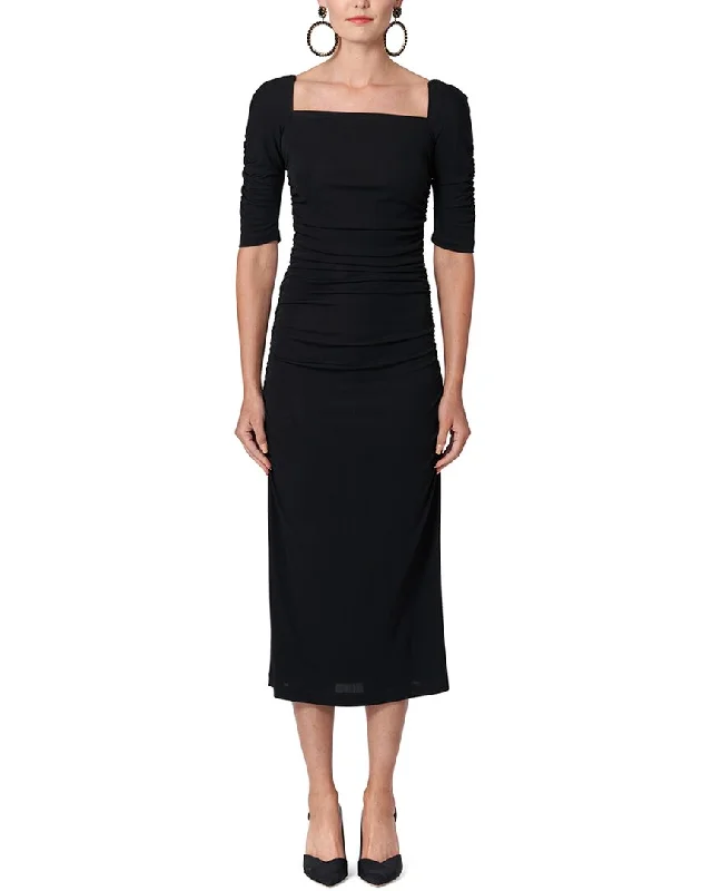 Carolina Herrera Elbow-Sleeve Square Neck Ruched Midi Dress