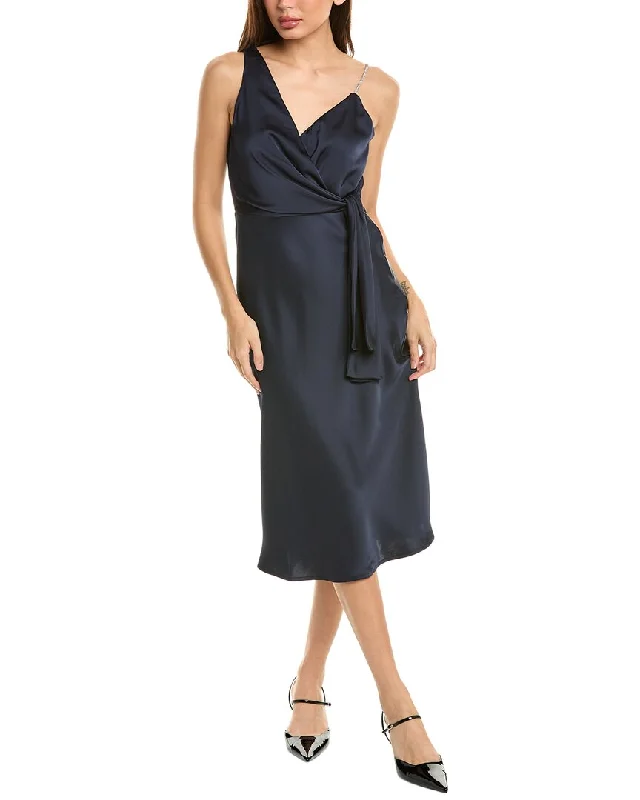 Sam Edelman Fluid Satin Rhinestone Shoulder Midi Dress