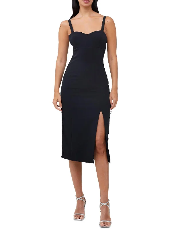 Womens Crepe Lace Inset Midi Dress