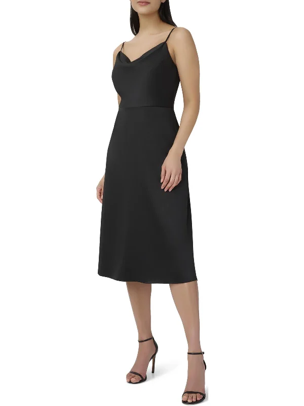 Womens Satin Midi Cocktail and Party Dress