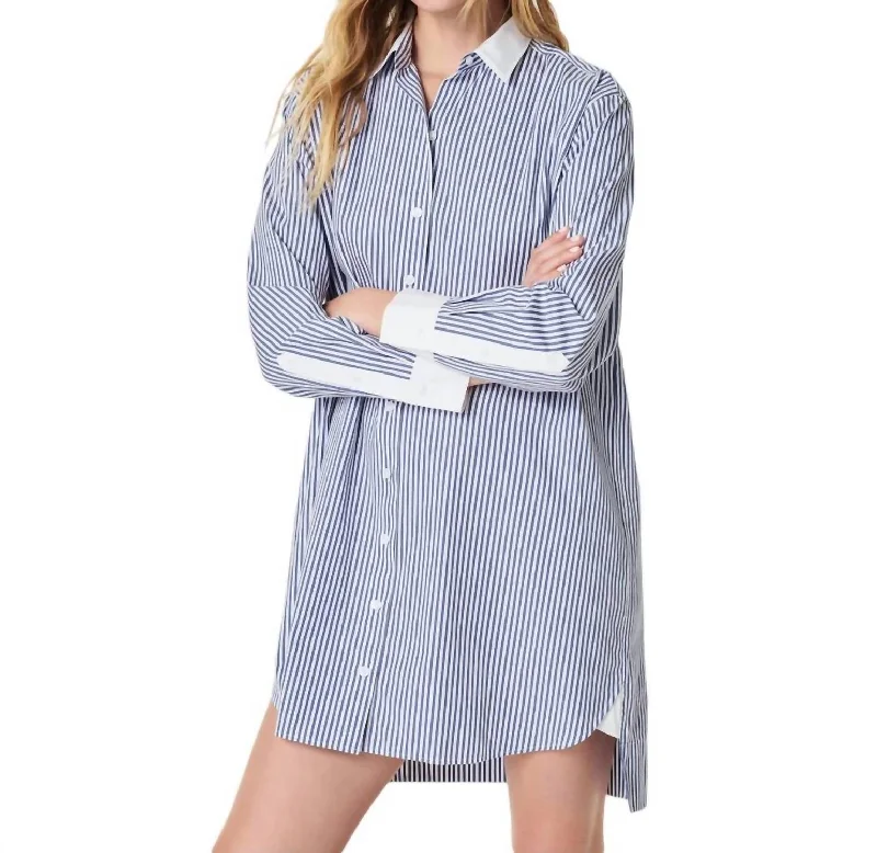 Best Poplin Striped Shirt Dress In Postal Blue