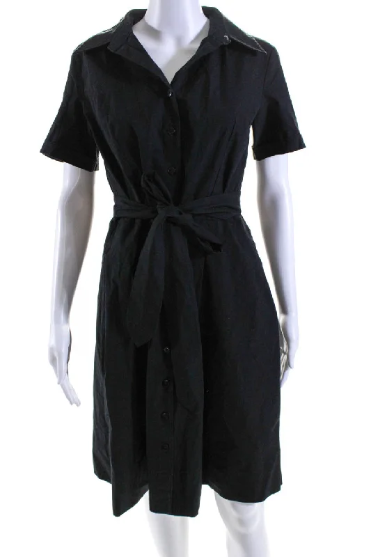 Frances Valentine Womens Short Sleeve Belted A Line Shirt Dress Black