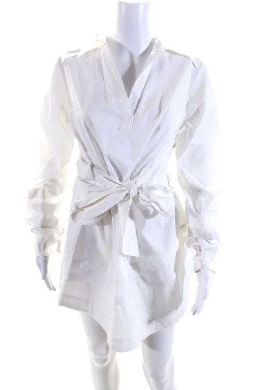 Jonathan Simkhai Womens Side Zip Collared Belted Shirt Dress White