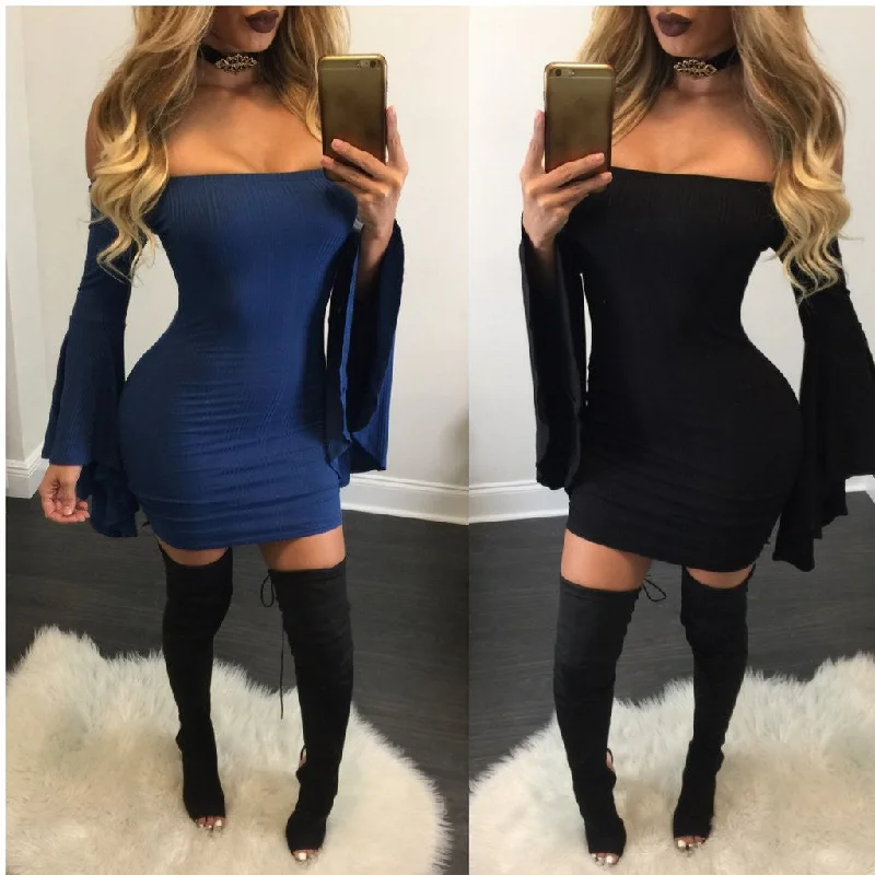 Sexy Off Shoulder Bell Sleeve Bodycon Short Dress