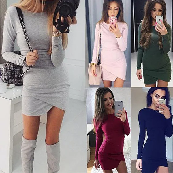 Simple Fashion Long Sleeve Short Irregular Bodycon Dress