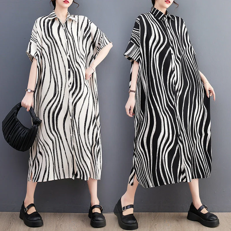 Summer New Arrival Zebra Print Loose Fit Shirt Dress