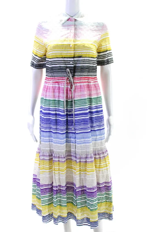 Vilagallo Womens Embroidered Striped Short Sleeve Shirt Dress Multicolor IT 36