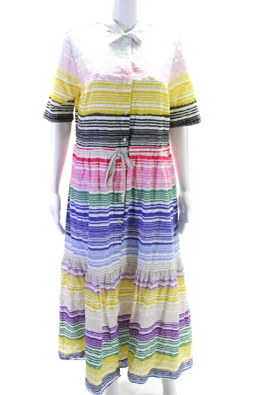 Vilagallo Womens Embroidered Striped Short Sleeve Shirt Dress Multicolor IT 44