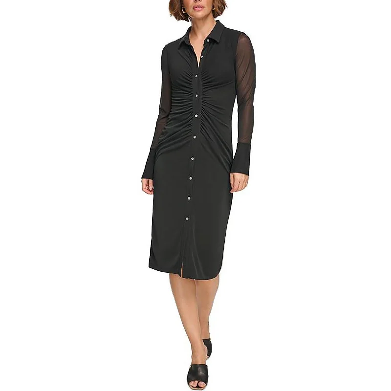 Womens Button Up Long Sleeve Shirtdress