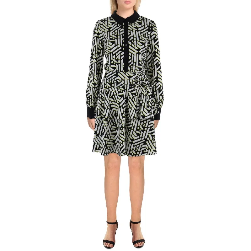 Womens Geometric Ruched Shirtdress