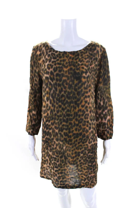 Zimmermann Womens Animal Print Long Sleeves Shirt Dress Brown Black