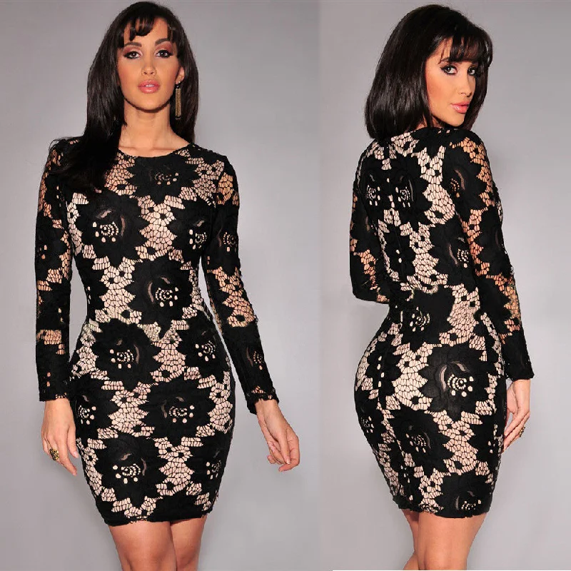 Sexy Black Embroidery Bodycon Short Dress