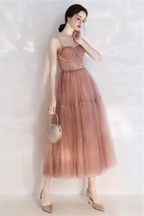 Blush Pink Tulle Tea Length Dress