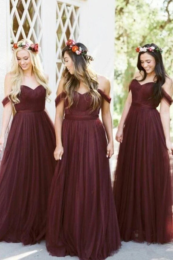 Tulle A-Line Off-Shoulder Sleeveless Bridesmaid Dress